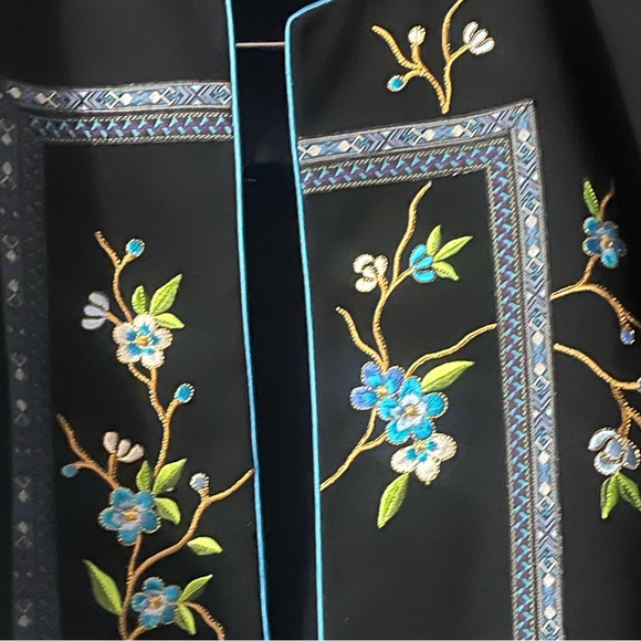 Floral Embroidered Black and Blue Women's Jacket Sz L Women - Picture 4 of 7